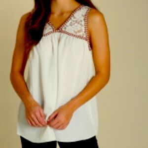 Wrangler NWT Women's Sheer White Lace braided Trim Top Size Small
